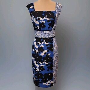 Maggy‎ L Women's Shearh Dress Sz 6 Square Neck Career Wedding Guest Floral